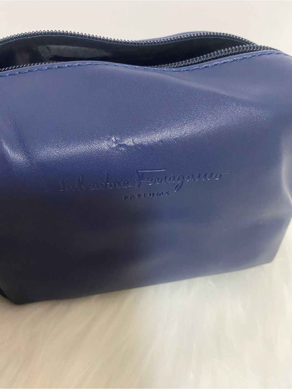 Salvatore Ferragamo Deep Blue Leather Travel Pouch